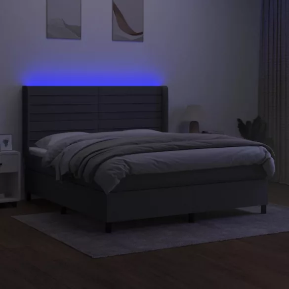 sötétszürke szövet rugós és LED-es ágy matraccal 160x200 cm