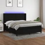 fekete szövet rugós és LED-es ágy matraccal 160x200 cm
