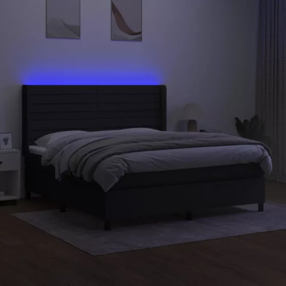 fekete szövet rugós és LED-es ágy matraccal 160x200 cm