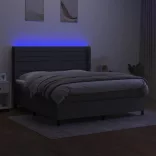 sötétszürke szövet rugós és LED-es ágy matraccal 180 x 200 cm