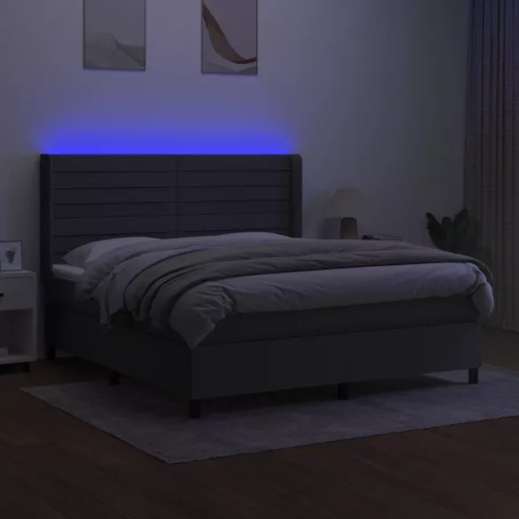 sötétszürke szövet rugós és LED-es ágy matraccal 180 x 200 cm