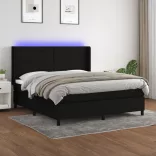 fekete szövet rugós és LED-es ágy matraccal 180 x 200 cm