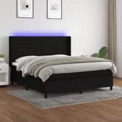 fekete szövet rugós és LED-es ágy matraccal 180 x 200 cm