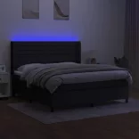 fekete szövet rugós és LED-es ágy matraccal 180 x 200 cm