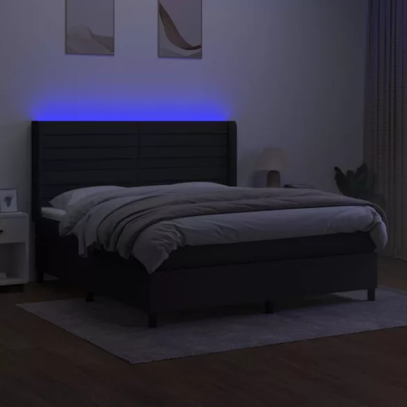 fekete szövet rugós és LED-es ágy matraccal 180 x 200 cm