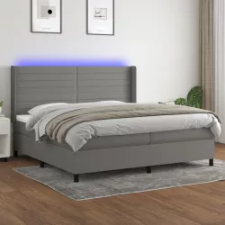   sötétszürke szövet rugós és LED-es ágy matraccal 200x200 cm