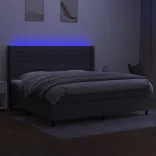 sötétszürke szövet rugós és LED-es ágy matraccal 200x200 cm