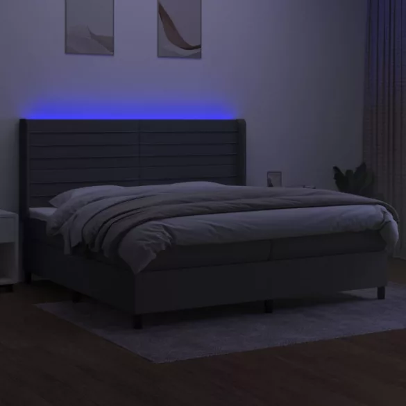 sötétszürke szövet rugós és LED-es ágy matraccal 200x200 cm