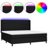 fekete szövet rugós és LED-es ágy matraccal 200x200 cm