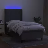 sötétszürke szövet rugós és LED-es ágy matraccal 80 x 200 cm