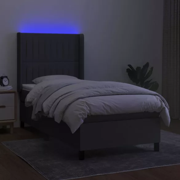 sötétszürke szövet rugós és LED-es ágy matraccal 80 x 200 cm