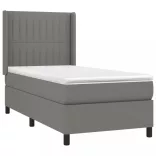 sötétszürke szövet rugós és LED-es ágy matraccal 80 x 200 cm