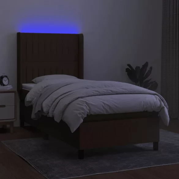 barna szövet rugós és LED-es ágy matraccal 80 x 200 cm