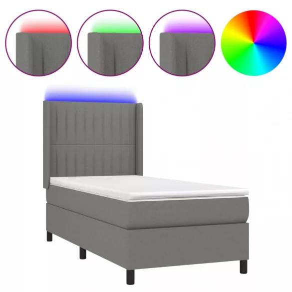 sötétszürke szövet rugós és LED-es ágy matraccal 90x190 cm