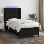 fekete szövet rugós és LED-es ágy matraccal 90x190 cm