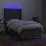 sötétszürke szövet rugós és LED-es ágy matraccal 100x200 cm