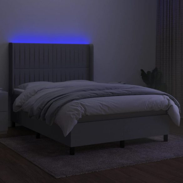 világosszürke szövet rugós és LED-es ágy matraccal 140x190 cm