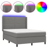 sötétszürke szövet rugós és LED-es ágy matraccal 140x190 cm