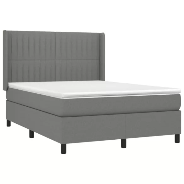 sötétszürke szövet rugós és LED-es ágy matraccal 140x190 cm