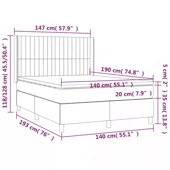 tópszínű szövet rugós és LED-es ágy matraccal 140x190cm