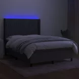 sötétszürke szövet rugós és LED-es ágy matraccal 140x200 cm