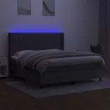 sötétszürke szövet rugós és LED-es ágy matraccal 160x200 cm