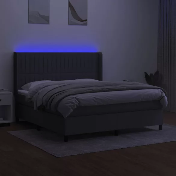 sötétszürke szövet rugós és LED-es ágy matraccal 160x200 cm