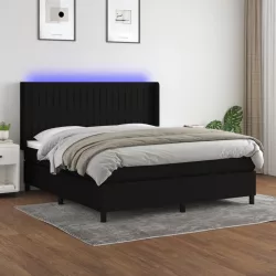 fekete szövet rugós és LED-es ágy matraccal 160x200 cm