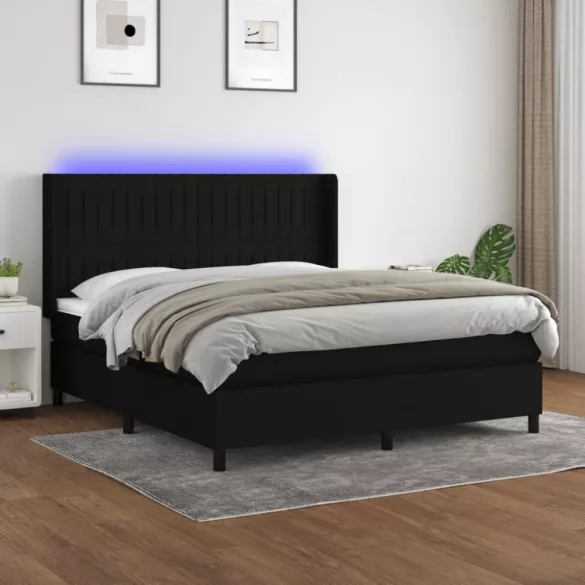 fekete szövet rugós és LED-es ágy matraccal 160x200 cm