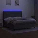 sötétszürke szövet rugós és LED-es ágy matraccal 180 x 200 cm