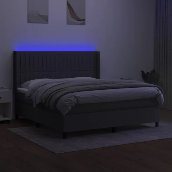 sötétszürke szövet rugós és LED-es ágy matraccal 180 x 200 cm