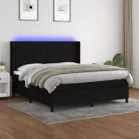 fekete szövet rugós és LED-es ágy matraccal 180 x 200 cm