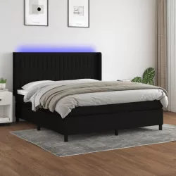 fekete szövet rugós és LED-es ágy matraccal 180 x 200 cm