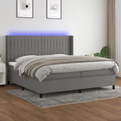   sötétszürke szövet rugós és LED-es ágy matraccal 200x200 cm