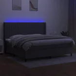 sötétszürke szövet rugós és LED-es ágy matraccal 200x200 cm