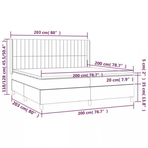 sötétszürke szövet rugós és LED-es ágy matraccal 200x200 cm