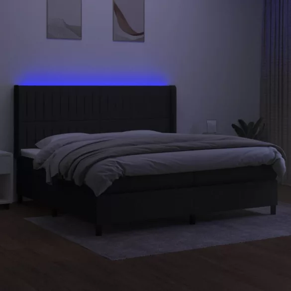 fekete szövet rugós és LED-es ágy matraccal 200x200 cm