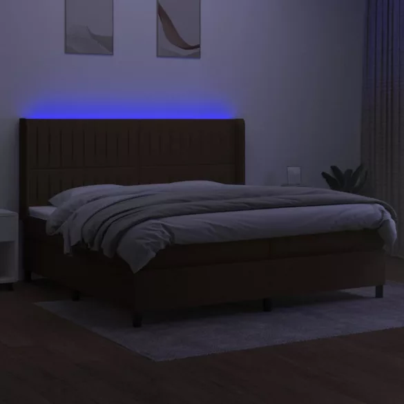 barna szövet rugós és LED-es ágy matraccal 200x200 cm