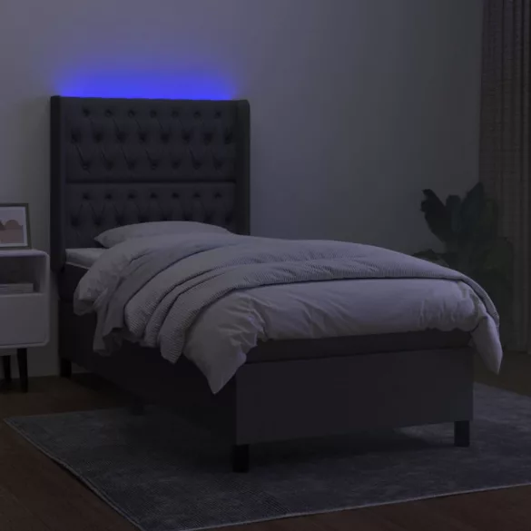 sötétszürke szövet rugós és LED-es ágy matraccal 80 x 200 cm
