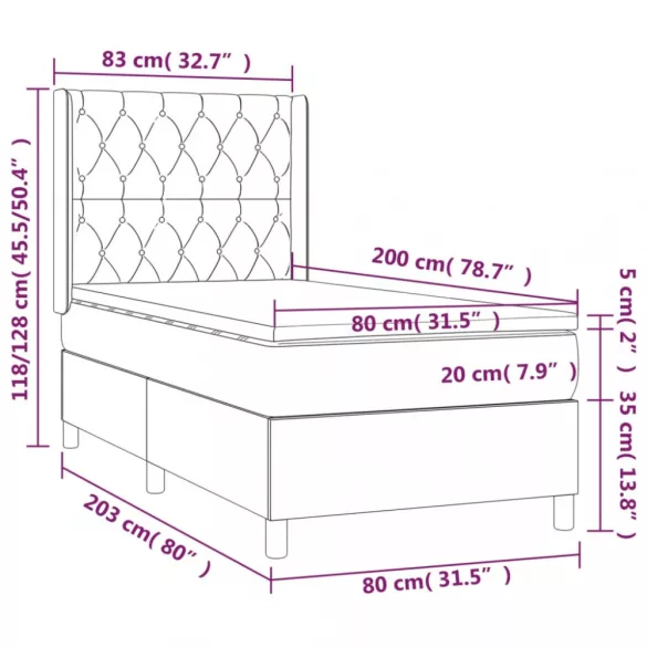 fekete szövet rugós és LED-es ágy matraccal 80 x 200 cm