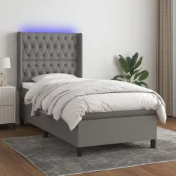   sötétszürke szövet rugós és LED-es ágy matraccal 90x190 cm
