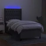sötétszürke szövet rugós és LED-es ágy matraccal 90x190 cm