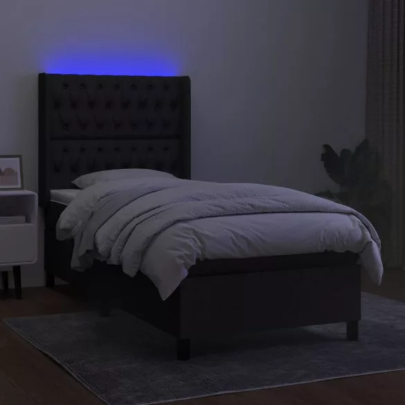 fekete szövet rugós és LED-es ágy matraccal 90x190 cm