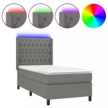 sötétszürke szövet rugós és LED-es ágy matraccal 90x200 cm