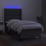 sötétszürke szövet rugós és LED-es ágy matraccal 90x200 cm