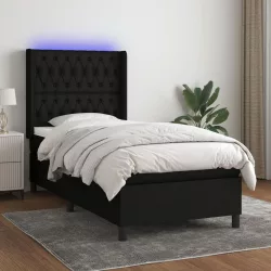 fekete szövet rugós és LED-es ágy matraccal 100x200 cm