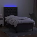fekete szövet rugós és LED-es ágy matraccal 100x200 cm