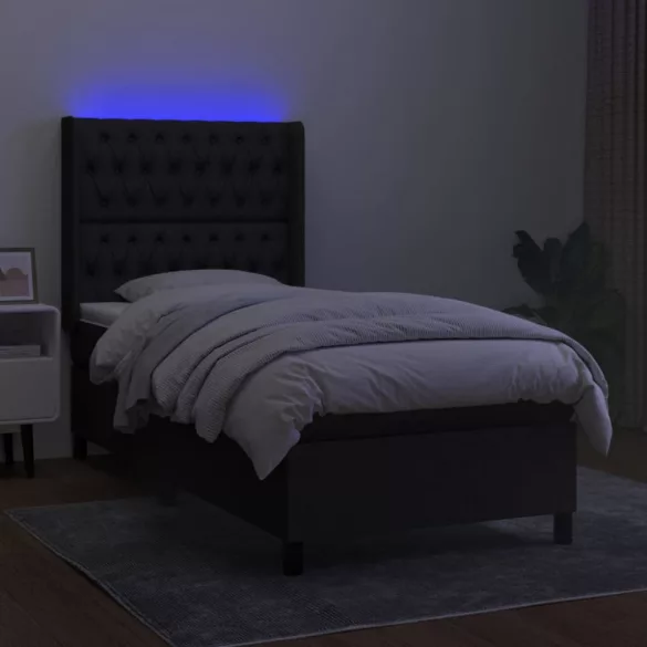 fekete szövet rugós és LED-es ágy matraccal 100x200 cm