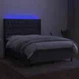 sötétszürke szövet rugós és LED-es ágy matraccal 140x190 cm