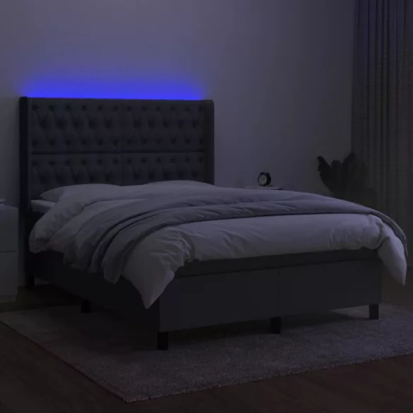 sötétszürke szövet rugós és LED-es ágy matraccal 140x190 cm